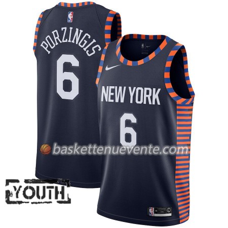 Maillot Basket New York Knicks Kristaps Porzingis 6 2018-19 Nike City Edition Navy Swingman - Enfant